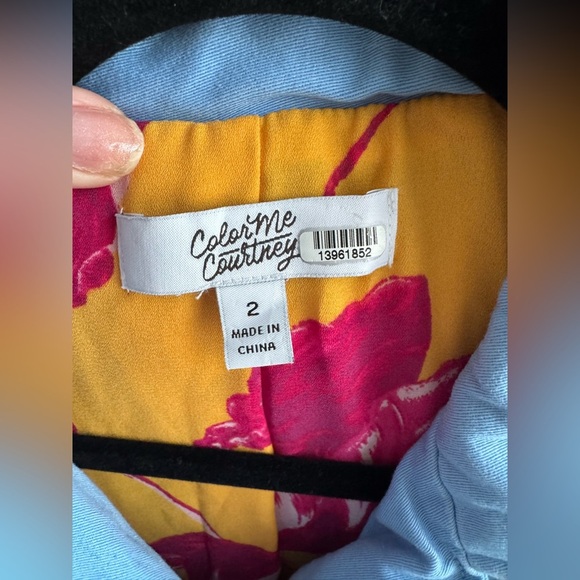 Color Me Courtney Dennis Blue Canvas Crop Biker Moto Jacket Size 2 - Picture 8 of 13